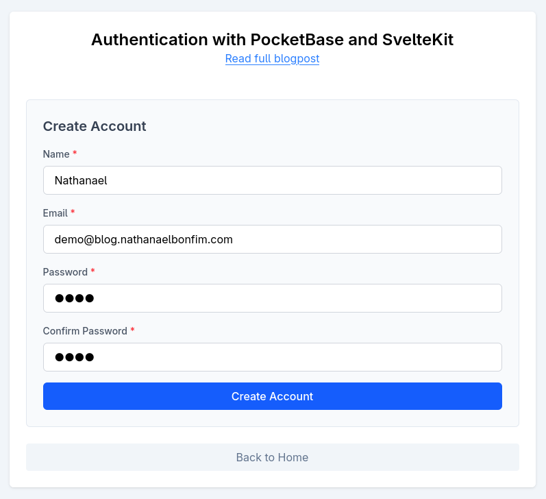Account creation form